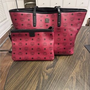 MCM Red Tote and Pouch Set